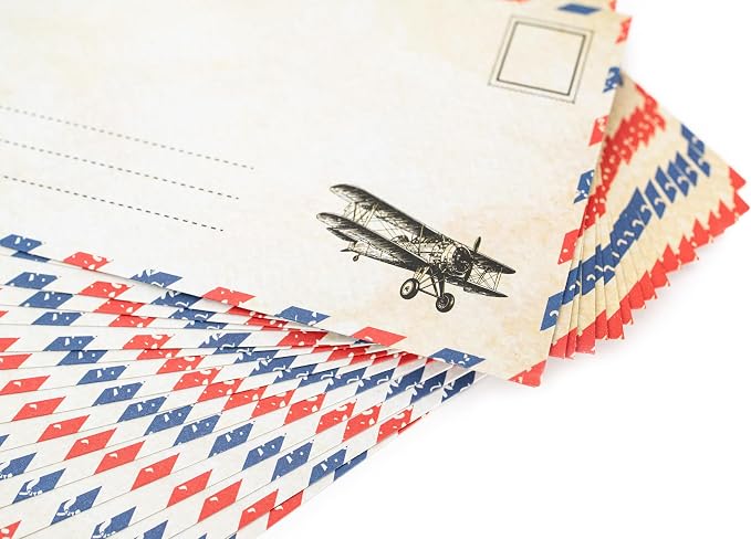 60 Pack Airmail Paper and Envelopes Set - Blue Writing Paper for Invitations, Love Letters, Letters to Troops, Christmas Letter - 8.5 x 11 Inch