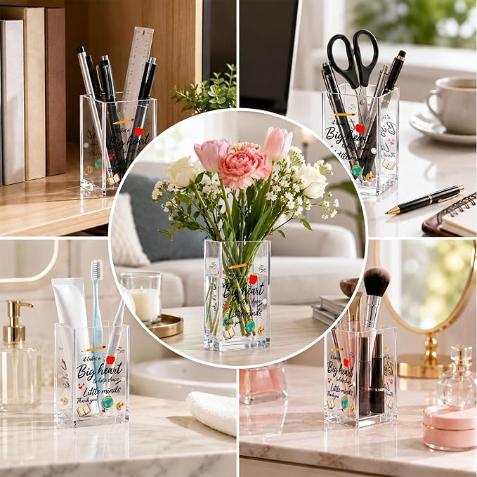 Acrylic Pen Holder Cup Teacher Gift, It Takes a Big Heart to Shape Little Minds Desk Decor, Pencil Holder Organizer, Thank You Gift for Teacher