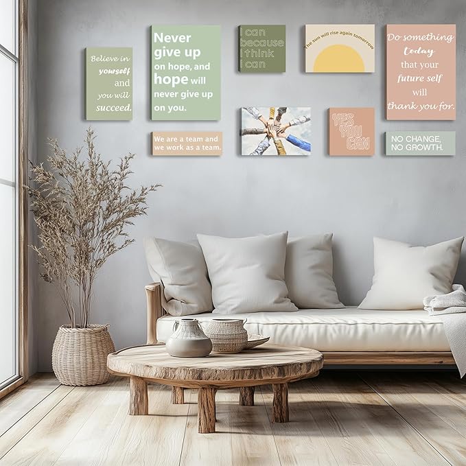 9-Pieces Framed Canvas Set Motivational Wall Decor Office Inspirational Wall Art Motivational Quotes Posters Positive Affirmation Office Wall Decor Office Wall Art Living Room Bedroom Prints Artwork