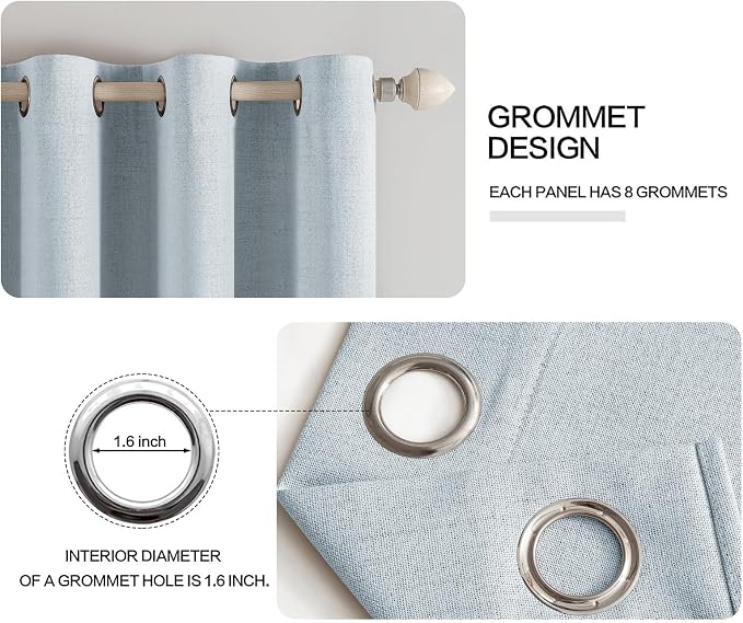 MIULEE Linen Textured Curtains Solid 100% Blackout for Bedroom Thermal Insulated Chambray Blue Grommet Room Darkening Curtains & Drapes Luxury Decor for Living Room 52 x 72 Inch (2 Panels)