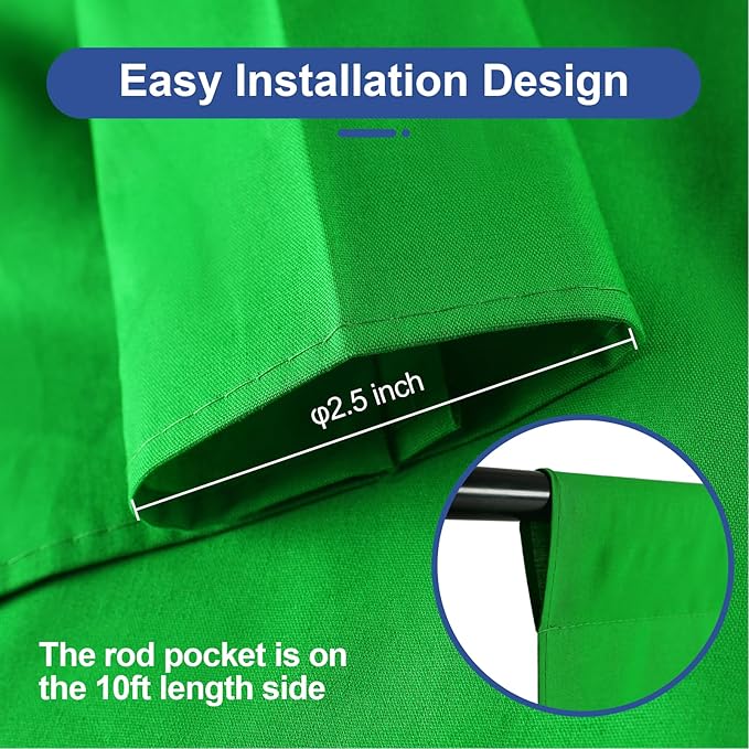 EMART Green Screen Photo Backdrop, 10x8 ft Photoshoot Backdrop Chroma Key Green Screen Polyester Cloth Fabric Curtain for Background Removal, Zoom Meeting, Photo Video Studio, Live Streaming