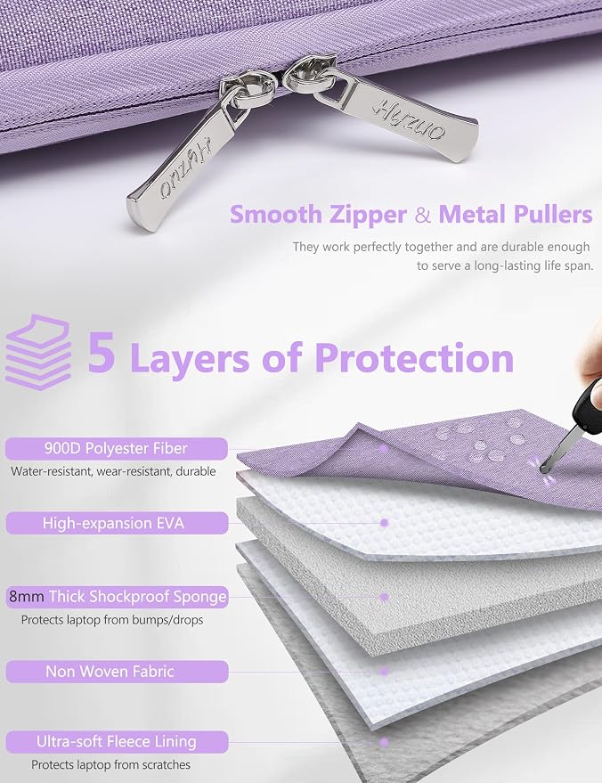 HYZUO 14-15 Inch Laptop Sleeve Bag for MacBook Air 15 M5 A3448 M4 M3 M2 2026-2023, MacBook Pro 15, 15" Surface Laptop, XPS 14/15 Plus, NoteBook Case for 14" HP Dell Lenovo Asus Acer, Lilac Purple