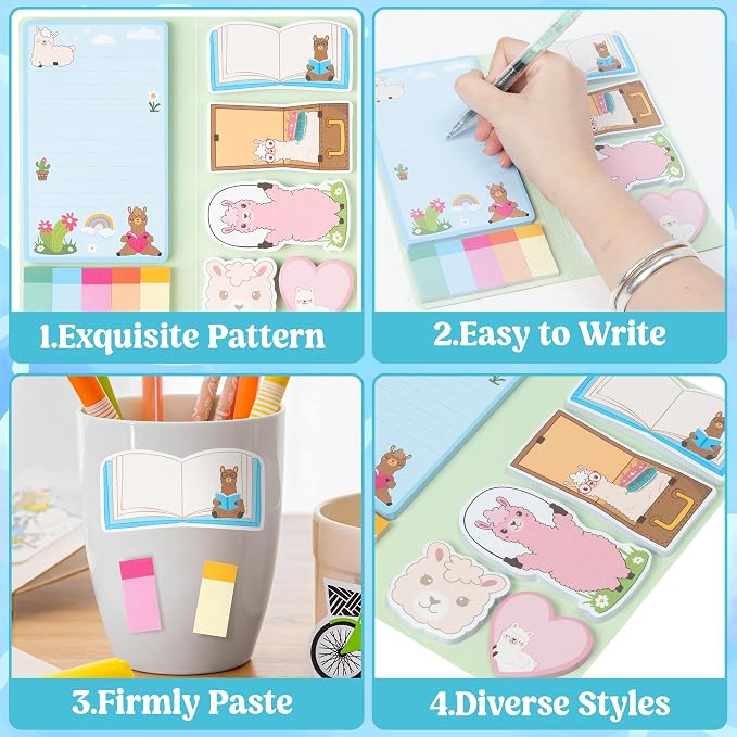 B1ykin Cute Sticky Notes Set - You Are Liamazing Self-Stick Notes Pad, 550 Sheets Writing Memo Pages Sticky Notepad for Teacher Appreciation Gifts, School Office Party Favors Supplies (Amazing Alpaca)