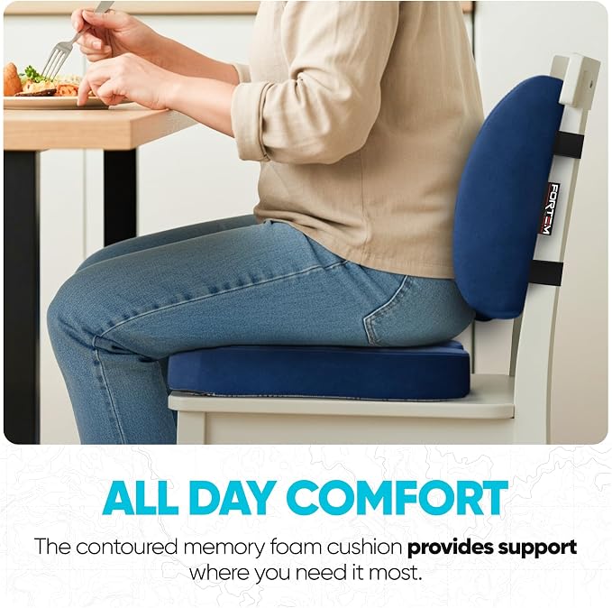 FORTEM Seat Cushion, Office Chair Cushion, Lumbar Support Pillow for Office Chair, Memory Foam Car Seat Cushions, Sciatica Coccyx Tailbone Pain Relief, Cushions for Back Support, Washable, Non Slip