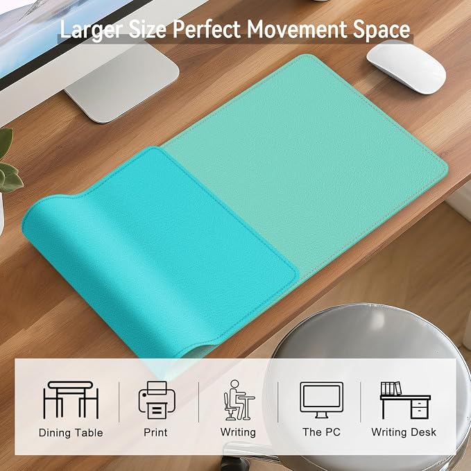 Dual Sided Leather Desk Mat - Waterproof Desk Pad - Ideal for Large Mouse Pad and Desk Mats on Top of Desks (Green, 33"*13")