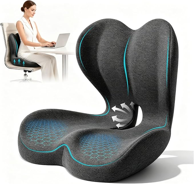 Seat Cushion for Office Chair and Car, L-Shaped Memory Foam Seat Cushion, Ergonomic Sciatica & Tailbone Pain Relief Cushion with Non-Slip Breathable Cover, Back Support for Office Chair-Dark Gray