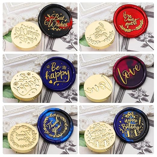 SWANGSA Phrases Wax Seal Stamp Set, Vintage 6 Pcs Sealing Wax Stamp Heads and 1 Wooden Handle for Wedding, Party Invitations, Letters, Envelopes, Christmas