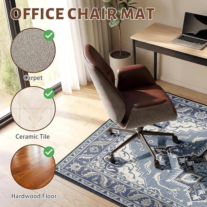 36" x 48" Office Chair Mat for Hardwood & Tile Floors, Desk Chair Mat Under Desk Floor Protector for Rolling Computer Chairs, Non-Slip Low Pile Area Rug for Home Office(Blue)