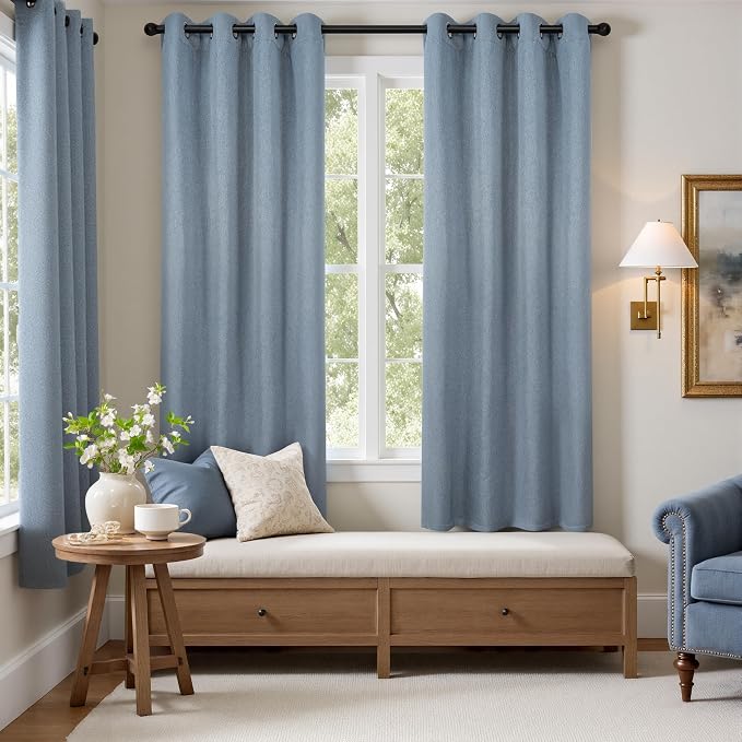 DriftAway Blackout Soundproof Thermal Insulated Linen Textured Curtains with Quilted Thermal Lining for Cold and Heat Blocking Noise Reducing Daytime Sleep 1 PC 52 Inches by 72 Inches Dusty Blue