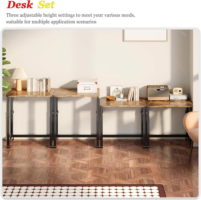 UDD No Tools Assembly Folding Desk, 23.6" Mobile Computer Desks with Wheels, Foldable Writing Fold Table, Portable Collapsible Work Craft Tables for Small Space Home Office Bedroom, Rustic Brown Black