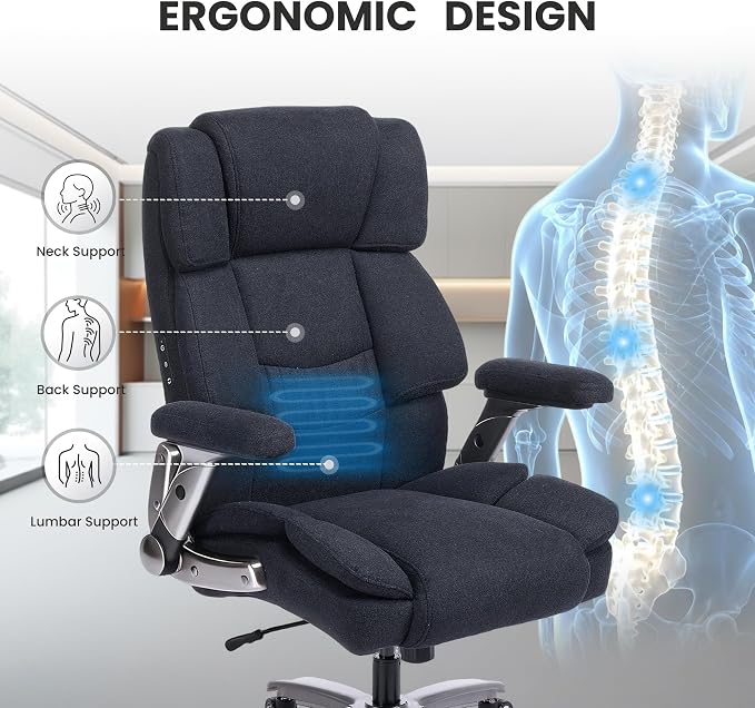 400lbs Big and Tall Executive Chair, Heavy Duty High Back Home Desk Chair | Ergonomic Office Chairs with 3D Kneading Massage, 3D Armrests, 5 Quiet Dual Rubber Wheel, Thick Pocket Spring Cushion