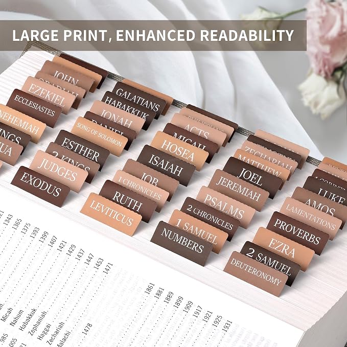 Bible Tabs for Women & Men, Bible Tabs for Study Bible, Large Print Neutral Bible Tabs for Easy Navigation, Bible Index Tabs, 66 Tabs Old & New Testament, Extra 9 Blank Tabs - Bed of Oak