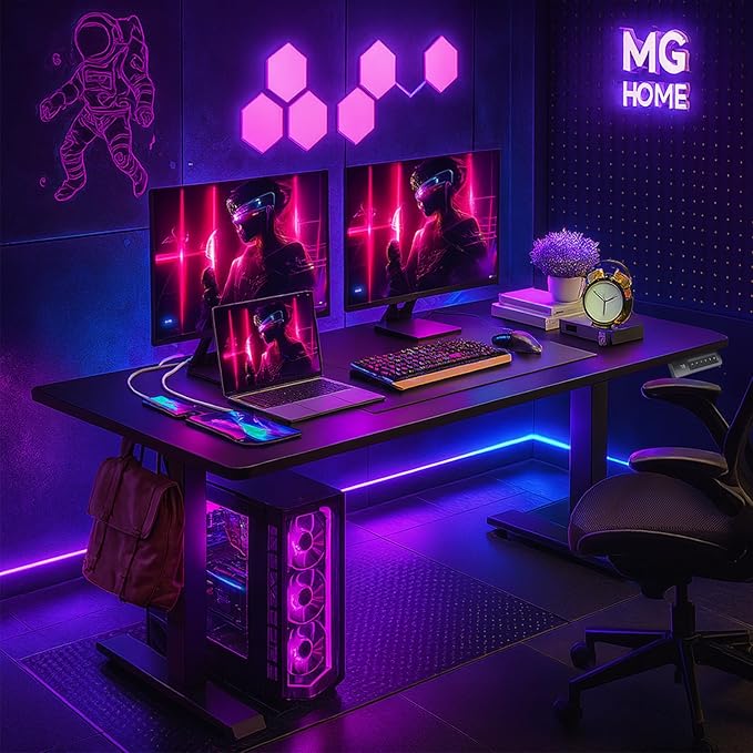 farexon Electric Standing Desk 71 x 28in with Charging Station, Rolling Stand up Desk with Large Mouse Pad, 3 USB Ports & 3 Power Outlets, Easy to Set Home Office Gaming Computer Table, Black