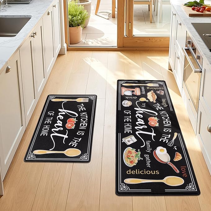 Yamaziot Anti Fatigue Kitchen Rug Set of 2, Non-Slip Cushioned Floor Mats | 20" x 59"+20" x 32", Waterproof Farmhouse Cushioned Comfort Standing Desk Mat with Runner for Sink, Office, Laundry