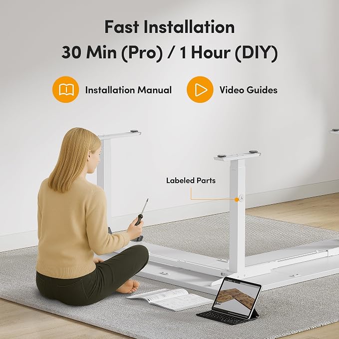 CubiCubi L Shaped Standing Desk 75 x 63 Inch Adjustable Height, Electric Corner Desk, Sit Stand Home Office Desk with Splice Board, White(2 Packages)