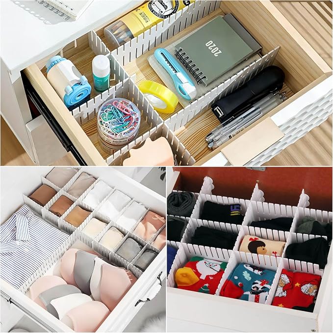 40Pcs Drawer Organizer Dividers 17"x2.8" Adjustable Storage Organizer Separator for Socks, Underwear, Makeup, Kitchen, Dresser