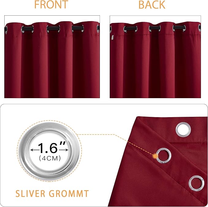 RYB HOME 3-in-1 Soundproof - Blackout - Thermal Insulation Living Room Divider Curtains, Large Bay Window Curtains for Bedroom Theatre Office Backdrop, Burgundy Red, W 62 x L 84 inches, 2 Panels