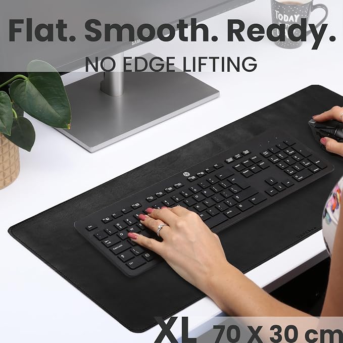 Full Grain Genuine Leather Desk Pad – Black (L) - Premium Desk Mat with Non-Slip Backing, Thick 3mm, Office Desk Protector for Work & Gaming (Large 27.6 x 11.8 inch)