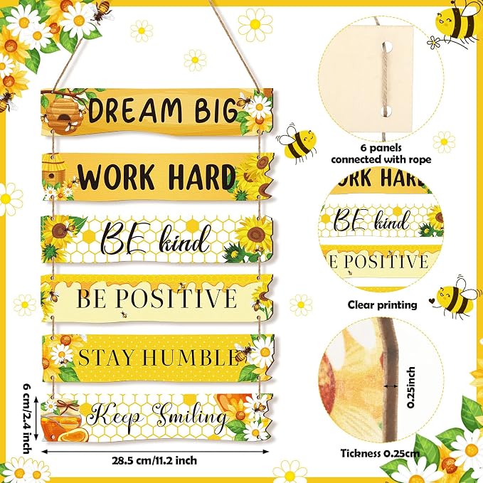 Blulu 6 Pcs Rustic Wall Hanging Plaque Sign Back to School Inspirational Wall Art Farmhouse Wooden Door Signs Positive Plaque with Quotes Motivational Quote Decor for Office Bedroom(Floral Style)