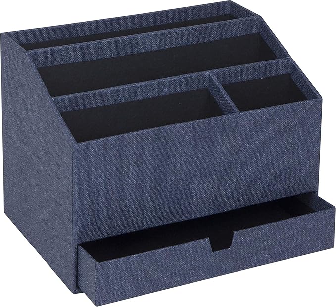 Bigso Box of Sweden Greta Desktop Organizer - Durable Office Desk Organizer for Office Supplies and Accessories - 4 Compartments and Drawer for Customized Organizing - 9.4in x 6.2in x 7.2in - Blue