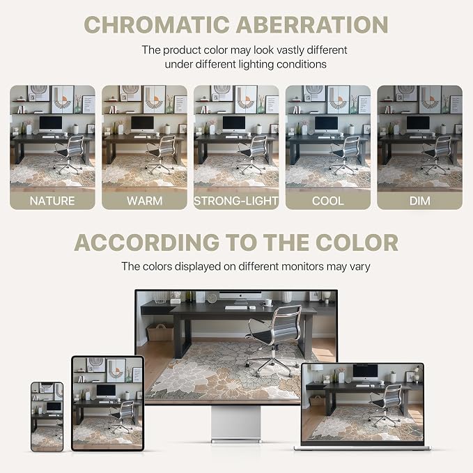 48"x72" Office Chair Mat for Hardwood Tile Floor, Under Desk Carpet Protector for Rolling Computer Chair Mat, Machine Washable Area Rug, Anti-Slip 1/5" Thick Low Pile Thin Vinyl Floor Mat, Taupe Grey