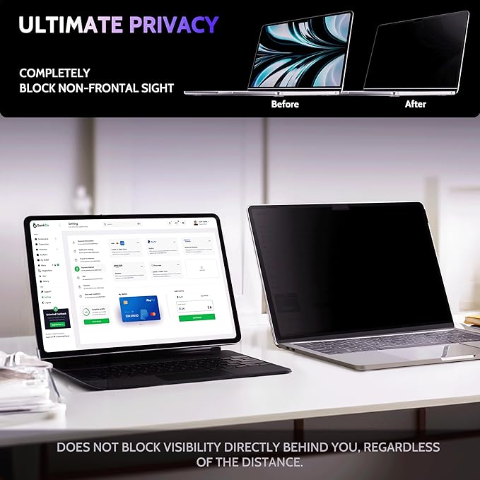 Privacy Screen for MacBook Pro 16 Inch (2021-2025, M1, M2, M3, M4), MagicSuction™ Removable Anti Spy Black Protector, Glare Blue Light Filter for Mac Laptop Computer