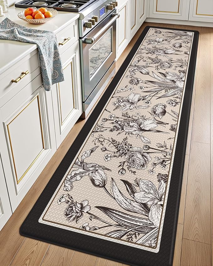 LUMI Anti Fatigue Kitchen Cushioned Mat for Floor, Padded Waterproof Runner for Standing, Stain Resistant Comfort Rugs for Home, Sink, Laundry, 24x87
