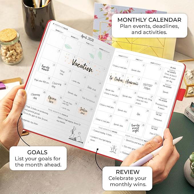 Clever Fox Planner Daily Premium – Undated Daily Planner with Hourly Schedule, Personal Organizer, Productivity Journal, 6 Months (Red)