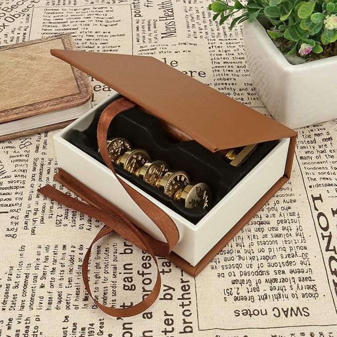 Yoption 6 Pcs Wax Seal Stamp Set, Halloween Sealing Wax Stamps Kit, Wooden Handle with Brass Head for Halloween Invitation Gift Cards