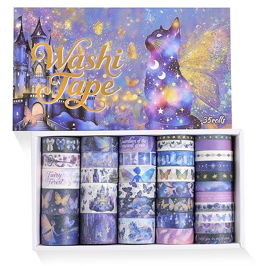 PAGEMORE 35 Rolls Washi Tape Set, Purple Dreamly Butterfly Decorative Tape, Scrapbook Supplies for Junk Journal, Scrapbooking Supplies Decor, DIY Craft Projects Materials for Girls and Women