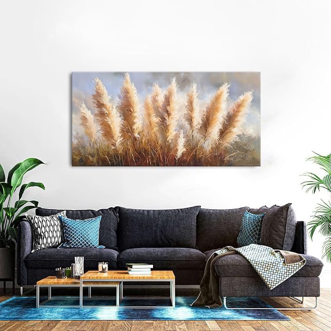 Vintage Boho Reed Canvas Wall Art Abstract Nature Plant Wall Decor Minimalist Botanical Prints Pictures Dried Reeds Flowers Poster Painting Artwork for Living Room Bedroom Home Decoration 30x60"