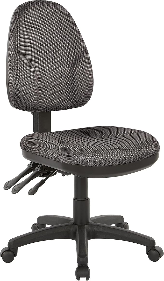 Office Star Ergonomic Dual Function Office Task Chair with Adjustable Padded Back and Built-in Lumbar Support, Armless, Diamond Shale Fabric