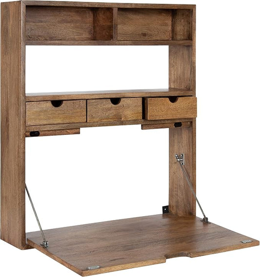 Kate and Laurel Georgie Rustic Wood Floating Desk; 26 x 6 x 30; Natural Wood; Bohemian Computer Desk for Home Office with Folding Design