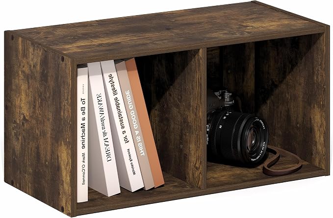 Furinno FANO 2-Cube Floating Shelves for Wall, Standing Bookshelf, Horizontal or Vertical, for Living Room, Study Room, Amber Pine