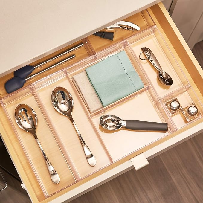 iDesign Clarity Plastic Drawer Organizer for Vanity, Countertop, Bathroom, Kitchen and Cabinet Storage, 8" x 4" x 2", Clear | Vanity Organizer, Desk Drawer Organizer