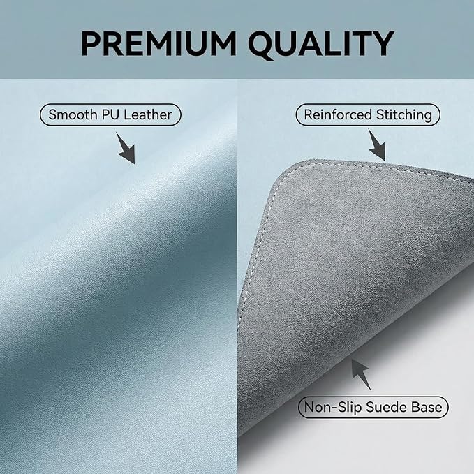 Single-Sided PU Leather Desk Pad (12"x31", Blue) - Non-Slip Large Mouse Pad & Desk Mat for Office, Home - Waterproof, Easy to Clean, Durable Single-Sided Surface