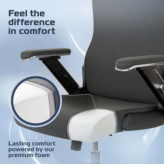 PowerSeat Ergonomic Office Chair Comfy [#1 in Tests] Swivel Chair | Ergonomic Chair with Breathable Mesh Back | Computer Chair with wheels | Home Office Desk Chair with 2D Headrest | For 440lbs