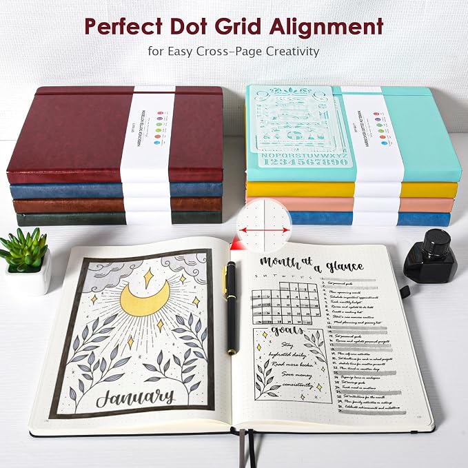 Bullet Dotted Journal, Large A4 Hardcover Leather Journal, 312 Numbered Pages Thick Journal, 100gsm No Bleed Paper Dot Grid Notebook for Women Men, 8.5'' × 11'', Burgundy