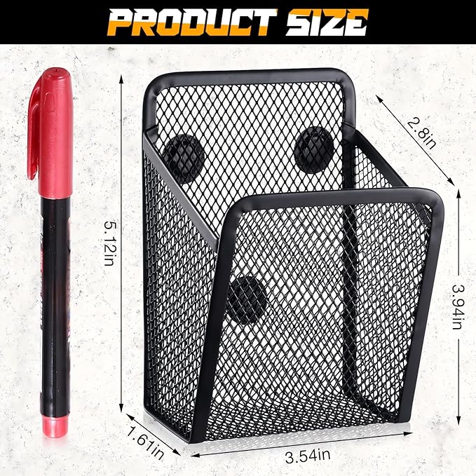 Yexiya Magnetic Pencil Holder Metal Magnetic Basket Mesh Pen Holder Black Desk Organizer for Work Whiteboard Refrigerator Locker Office Accessories(6 Pcs)