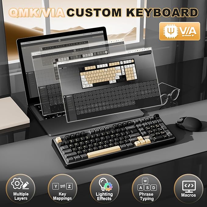 YUNZII B98 PRO QMK/VIA Wireless Mechanical Gaming Keyboard,96% Layout with Numpad and Cute Cat Knob, BT/2.4G/USB-C,Linear Switch Hot Swap Gasket,RGB for Win/Mac (Black, Milk V2 Linear Switch)