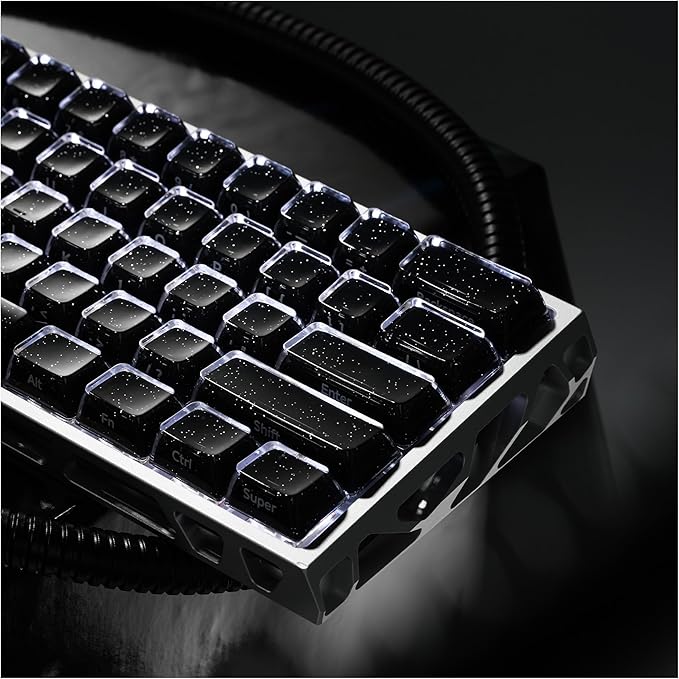 OHY XVX Starry Side-Printed Translucent Black Crystal MDA Profile Keycap Set (Sparkle Finish), 122-Keys Double Shot PC+ABS for MX Switches & ANSI Layout Mechanical Keyboards-Black
