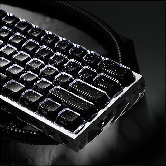 OHY XVX Starry Side-Printed Translucent Black Crystal MDA Profile Keycap Set (Sparkle Finish), 122-Keys Double Shot PC+ABS for MX Switches & ANSI Layout Mechanical Keyboards-Black