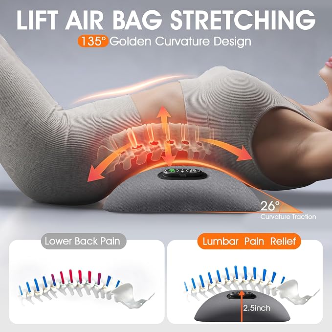 3-In-1 Update Rechargeable Electric Lumbar Support Pillow,Triple Fusion Back Massager With Heat,Vibration & Traction Triple Fusion Massager For Sciatica,Back Massager For Pain Relief Deep Tissue Bed