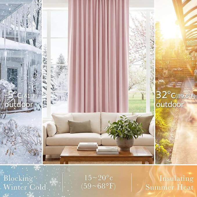 PONY DANCE Extra Long 75% Blackout Curtains 120 inches Long for Bedroom, 10 FT Back Tab Room Darkening Floor to Ceiling Drapes for Living Room Windows, W 52 x L 120 inch, Blush Pink, 2 Panels
