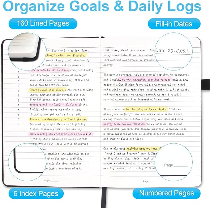 Lined Journal Notebook A5, College Ruled Hardcover Journal for Women, 160 Pages with 100gsm Thick Paper for Writing, Work, Notes & Journaling, Gift for Women, Black