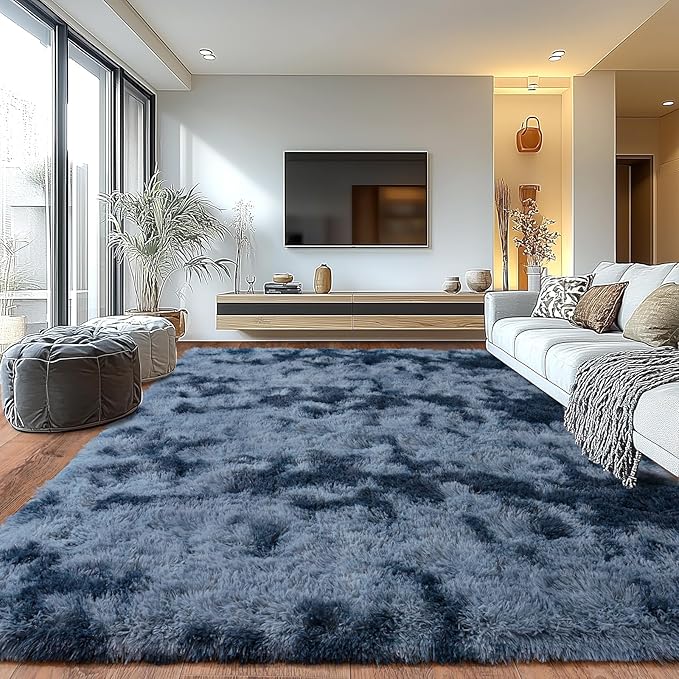 Upgrade Non-Slip Plush Rugs for Living Room, Soft Shaggy Carpets for Living Room, Fuzzy Rugs for Kids' Room, Perfect Decor for Modern Home New Blue Grey 8x10Feet