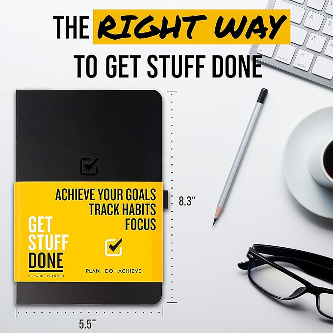 Get Stuff Done Productivity Planner, Daily, Weekly & Monthly Undated Agenda Planners for Full Focus and Goal Setting, Personal Organizers for Men & Women, 8.3" x 5.5"
