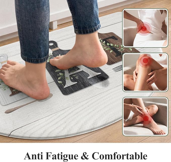 KIMODE Half Circle Anti Fatigue Mats for Cushioned Kitchen Mats for Floor | 18"x28",Grey,Country Vintage,Non Slip,Kitchen Mats Waterproof,Memory Foam,Comfort, Half Round Small Standing Mat Decor