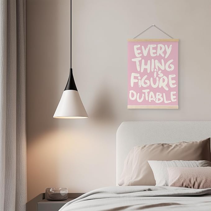 YQDEJ Everything is Figureoutable Inspirational Pink Wall Art Poster Hanger Frame, Pink Positive Affirmations Wall Decor, Motivational Wall Art for Home Office Classroom, 12x16 Inch