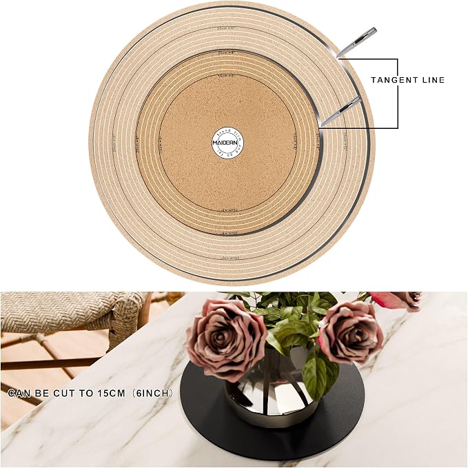 MAIDERN 12 Inch Round Cork & Leather Placemats, Cuttable Size (6-12 Inch), Trimmable Dining Table Mat, Heat Resistant/Non-Slip Table Cover for Kitchen, Office, or Restauran (Black)